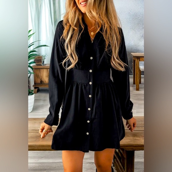 NWT Black Elastic Cinched High Waist Long Sleeve
Shirt Mini Dress - Picture 1 of 3
